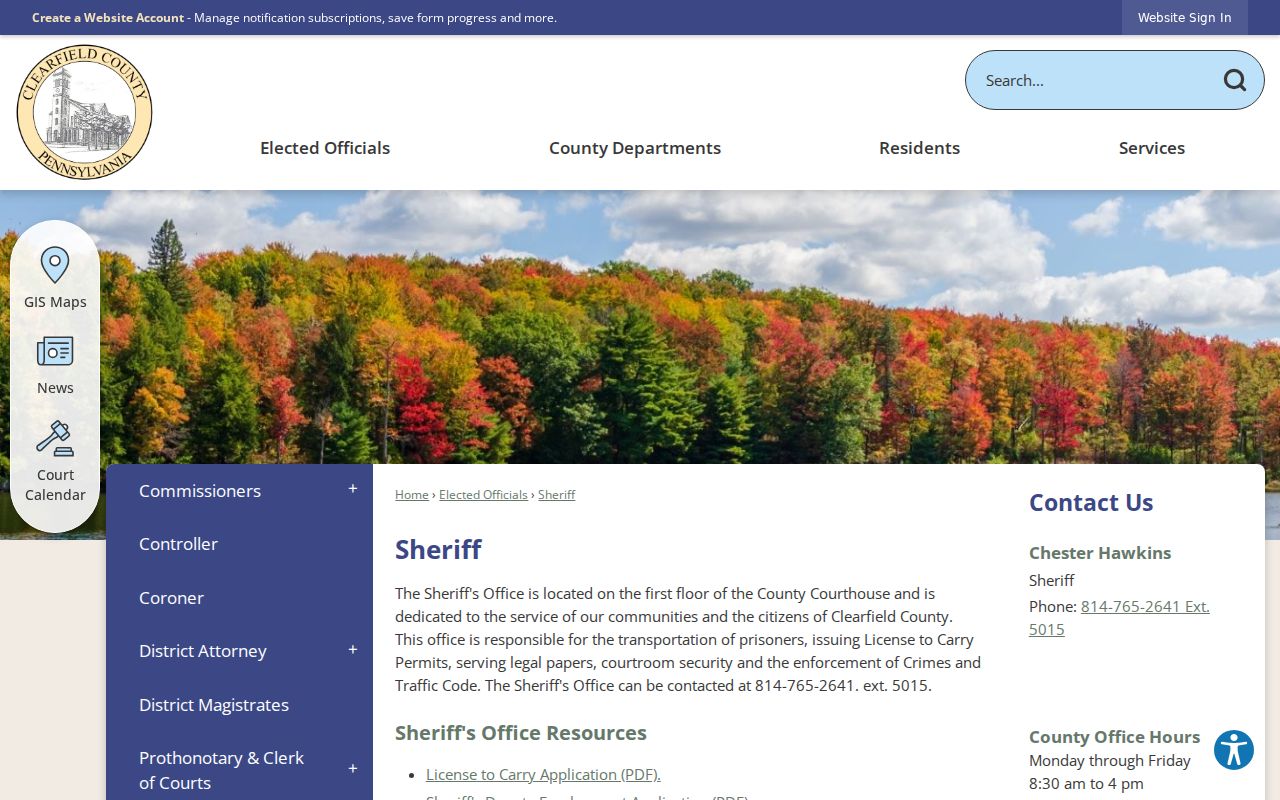 Clearfield County arrest records sheriff office page