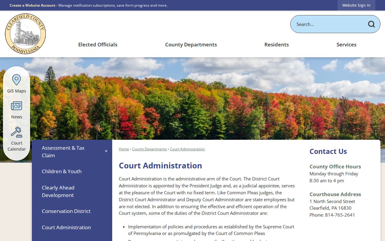 Clearfield County criminal court administration information
