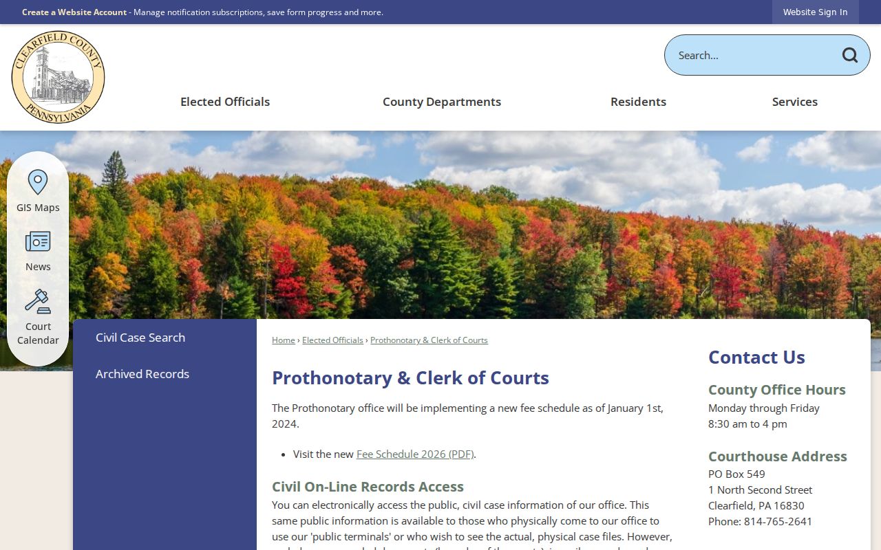 Clearfield County criminal court Clerk forms and records