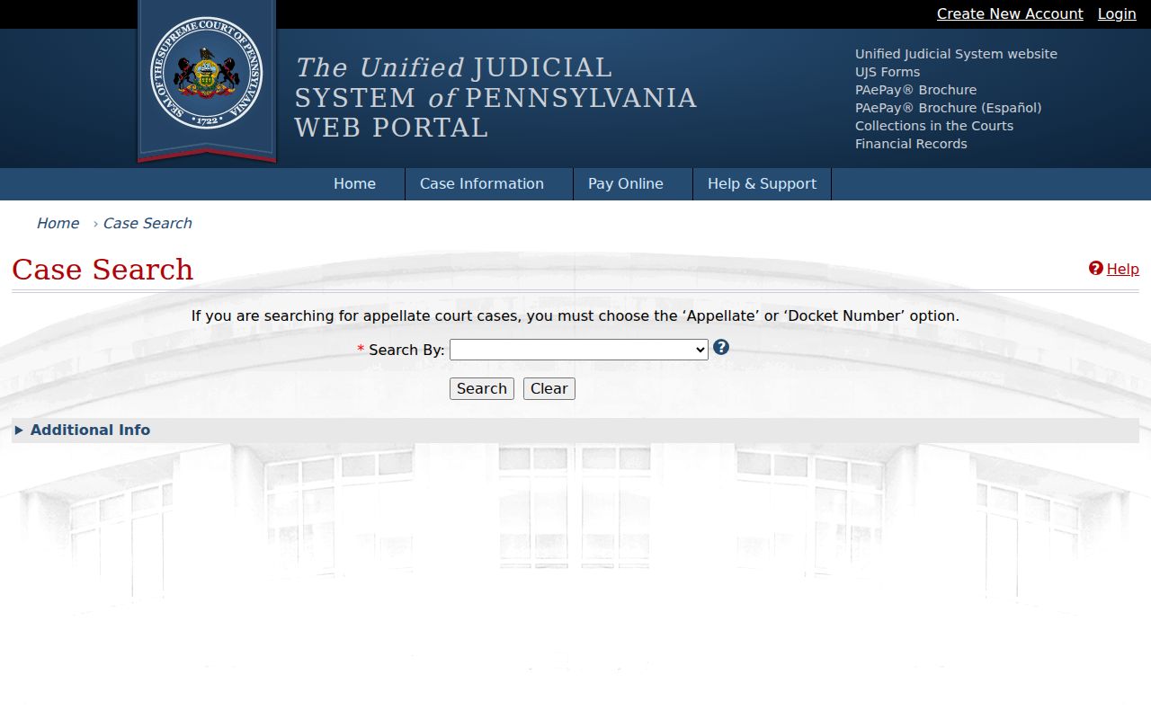 Clearfield County criminal court case search on UJS